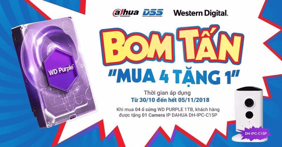 Chương trình khuyến mại Ổ cứng WD Purple 1TB “MUA 04 TẶNG 01”