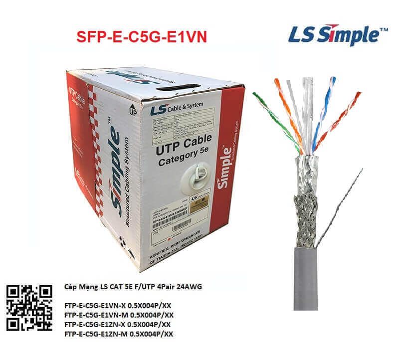 Dây cáp mạng CAT5e SFP-E-C5G-E1VN 24AWG, lõi đồng đặc, 4 đôi, vỏ PVC, Màu xám