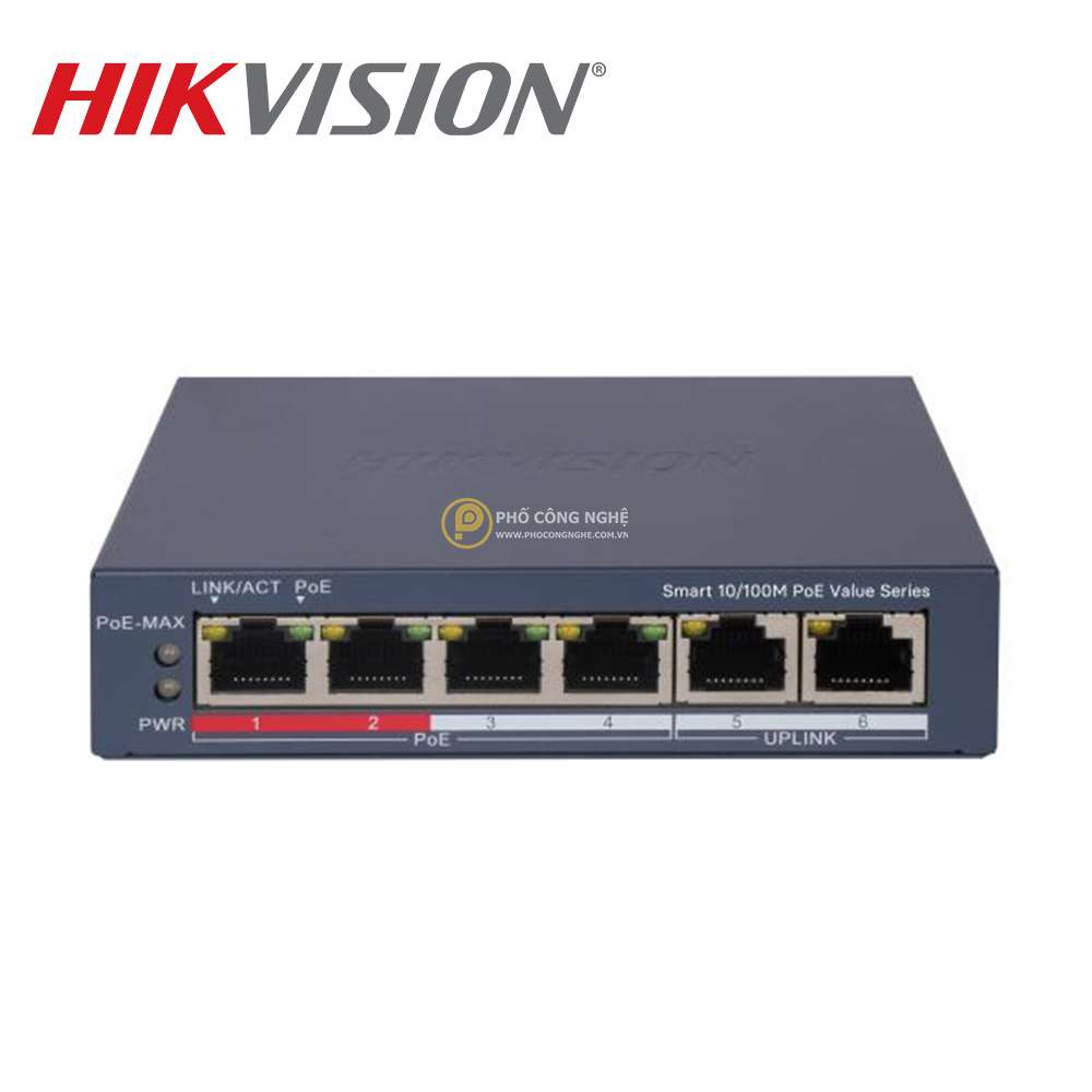 Switch mạng thông minh 4 cổng PoE Hikvision DS-3E1106P-EI/M