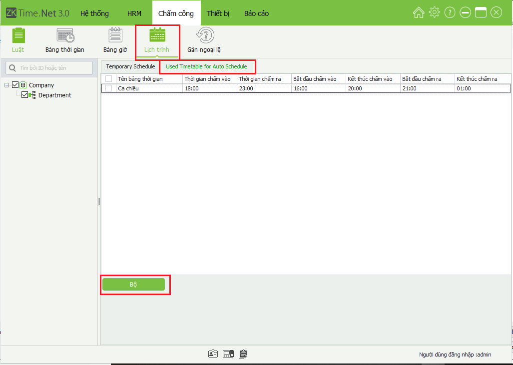 Cài đặt lịch trình trên phần mềm ZKTime net 3.0