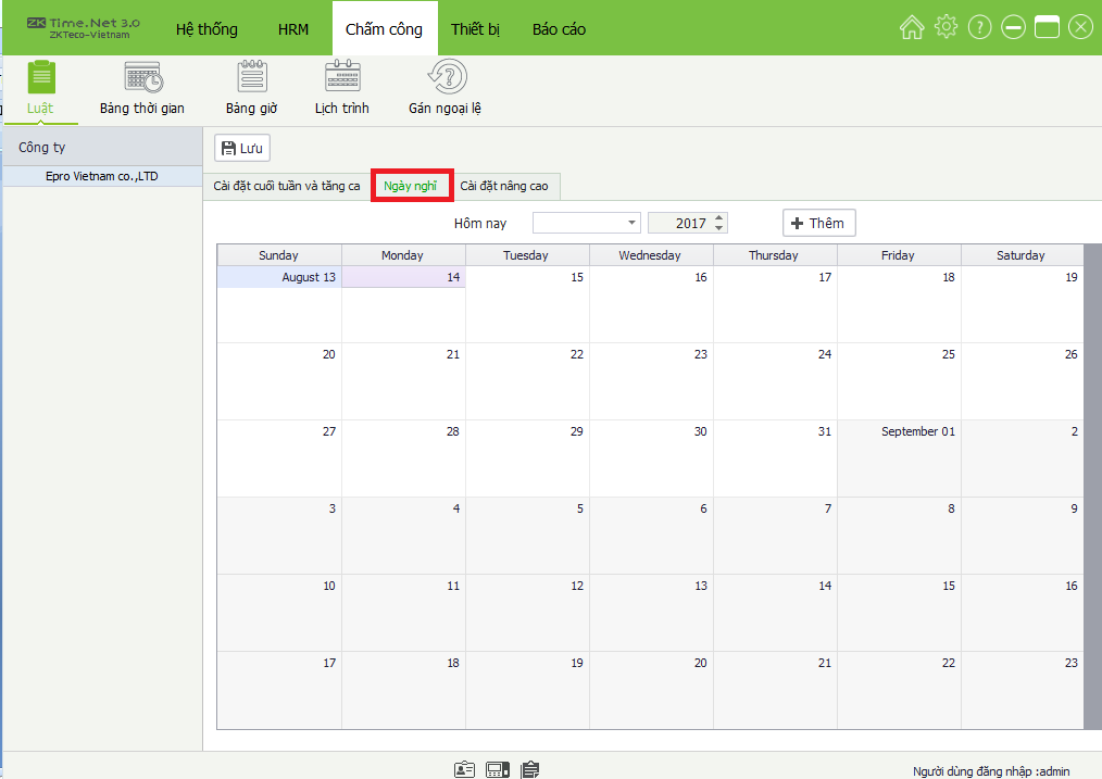 Cài đặt ngày nghỉ lễ trong phần mềm ZKTime net 3.0