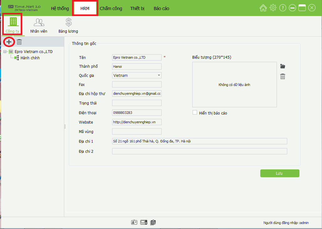 Thay đổi thông tin công ty trên phần mềm ZKTime net 3.0