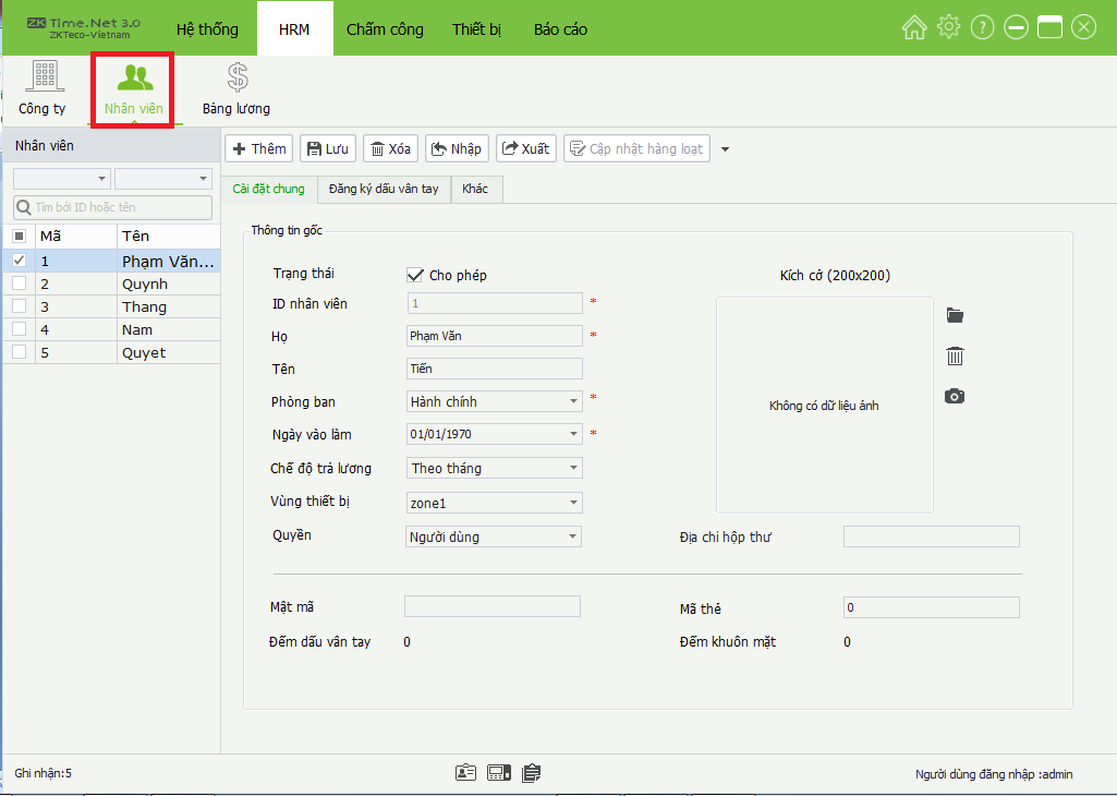 Thay đổi thông tin nhân viên trên phần mềm ZKTime net 3.0
