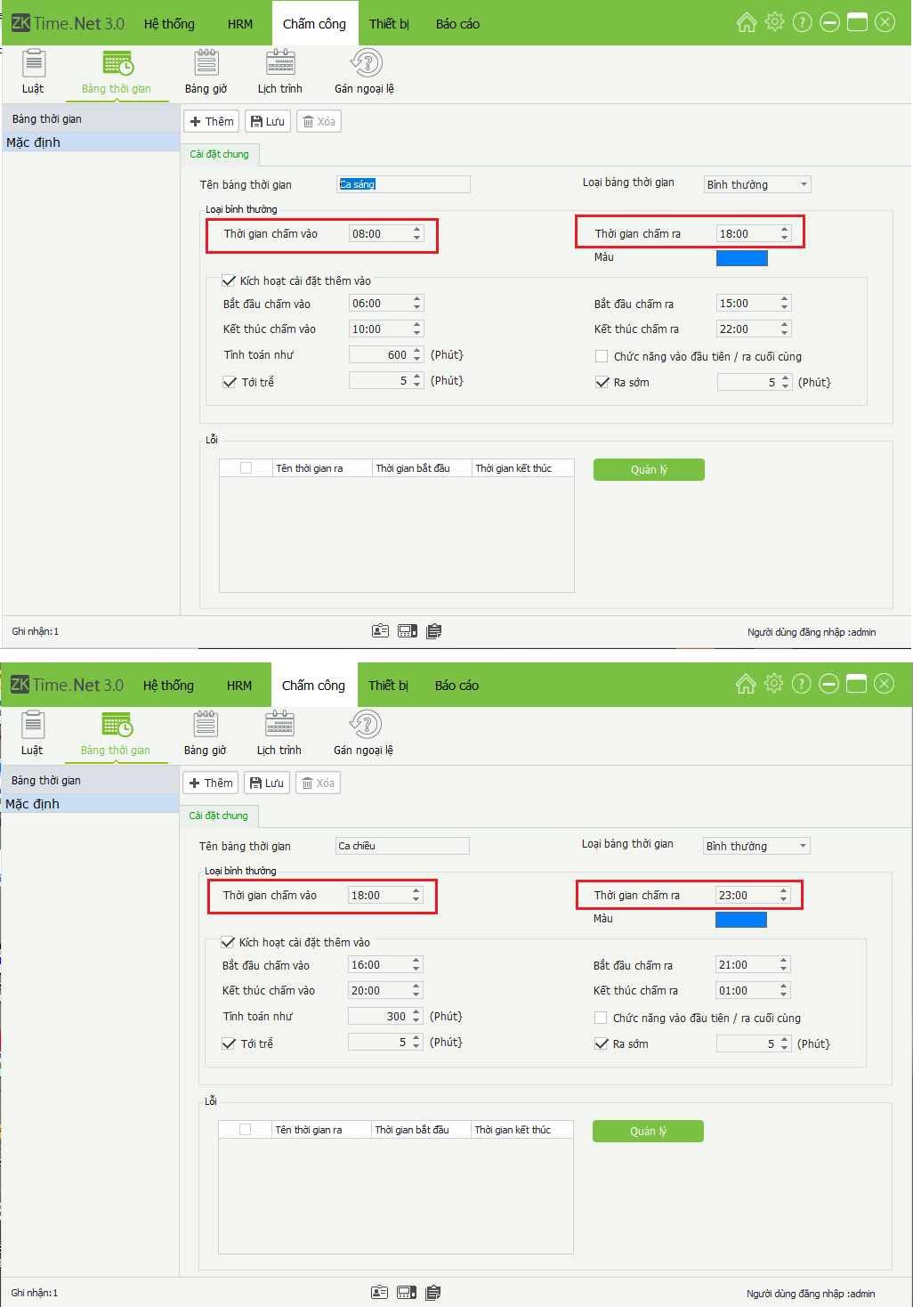 Thêm ca làm việc trên phần mềm ZKTime net 3.0