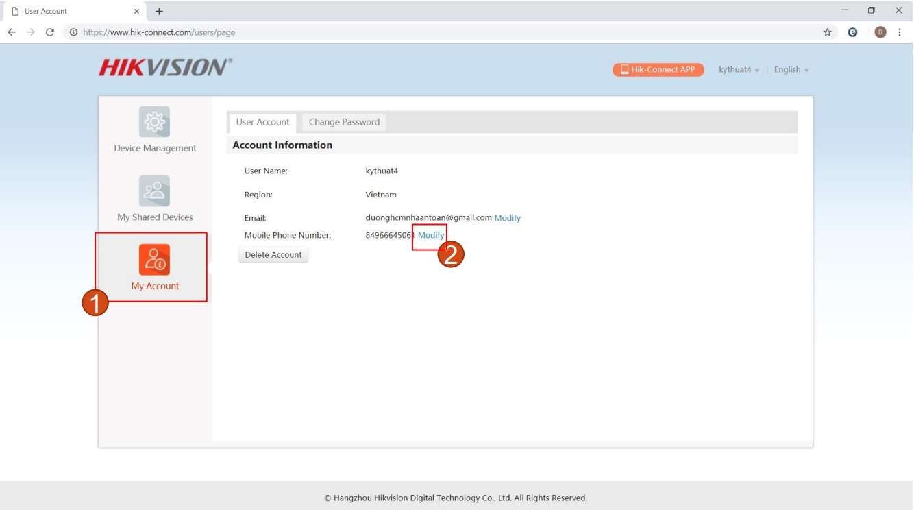 Hướng Dẫn Thay Đổi Email, Số Điện Thoại Và Xóa Tài Khoản Hik-Connect