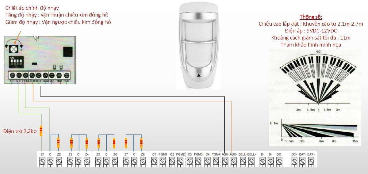 Sơ đồ đấu nối Cảm biến hồng ngoại SH85