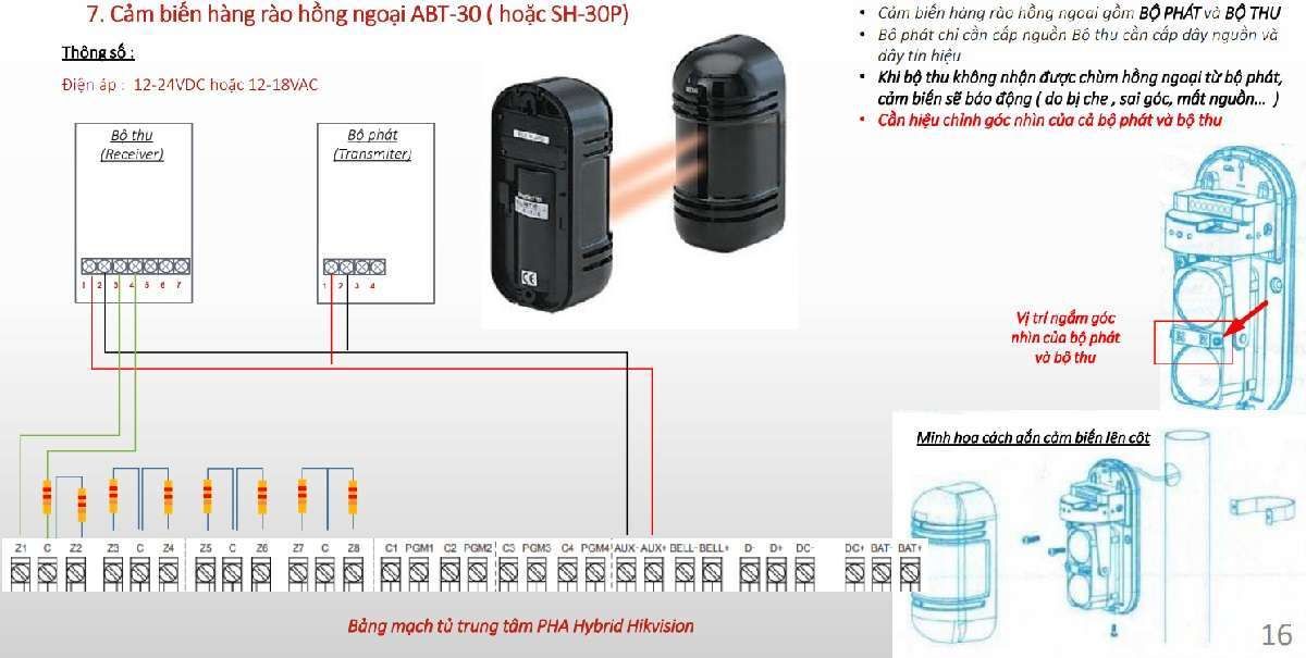 Sơ đồ đấu nối Cảm biến hàng rào hồng ngoại ABT-30 ( hoặc SH-30P)