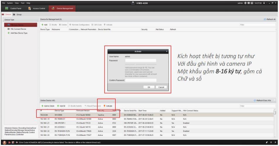 Kích hoạt và gán thiết bị vào phần mềm iVMS4200