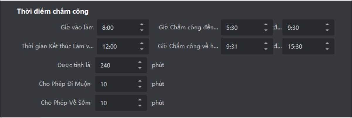 Đặt thời gian biểu chấm công