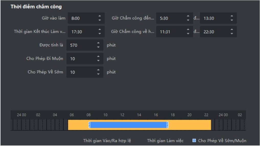 Đặt thời gian biểu chấm công