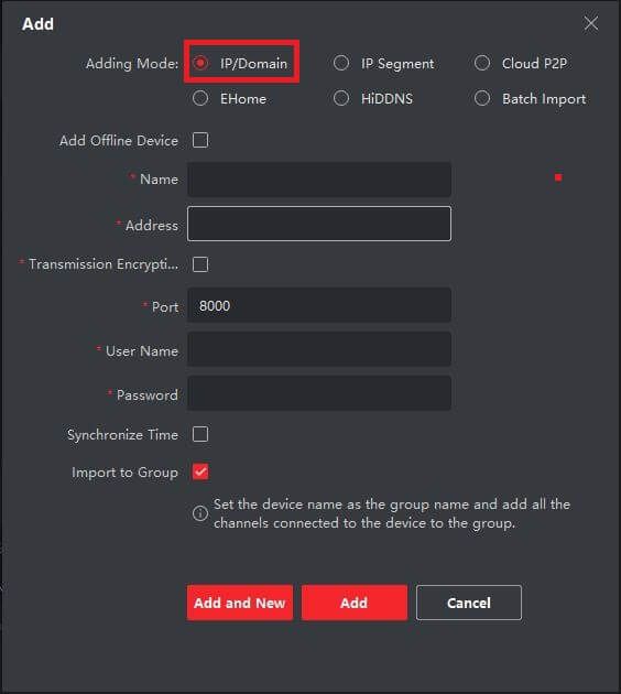 Thêm thiết bị bằng IP/Domain trên phần mềm iVMS-4200 AC