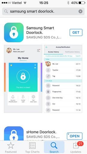 Ứng dụng Samsung Smart Doorlock