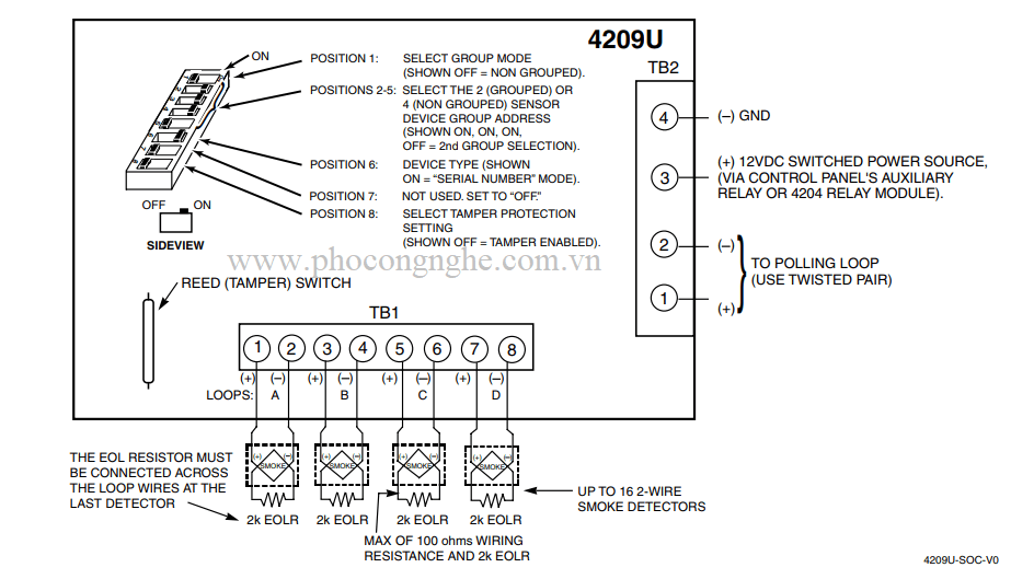 Sơ đồ đấu dây bo mở rộng 4 Zone Honeywell 4209U