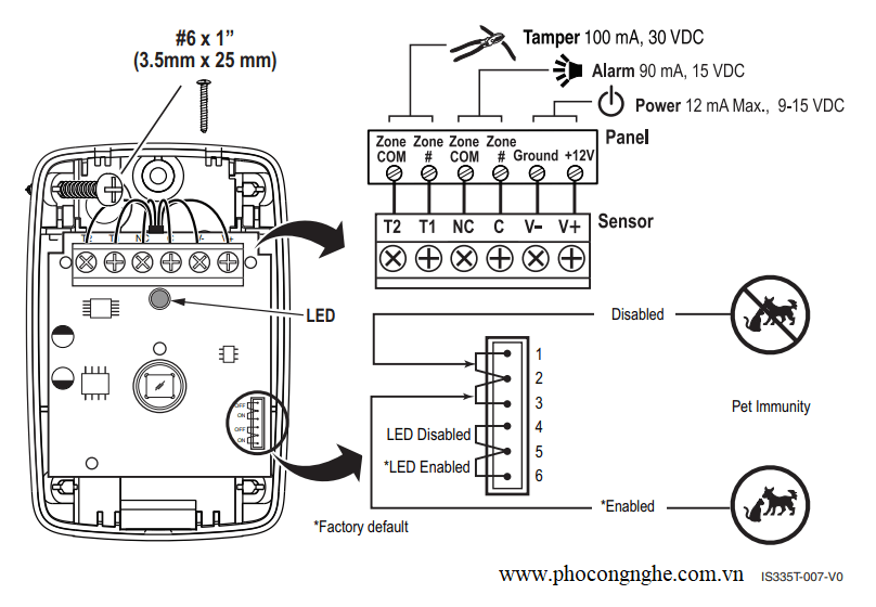 Cách đấu nối đầu báo hồng ngoại Honeywell IS335T