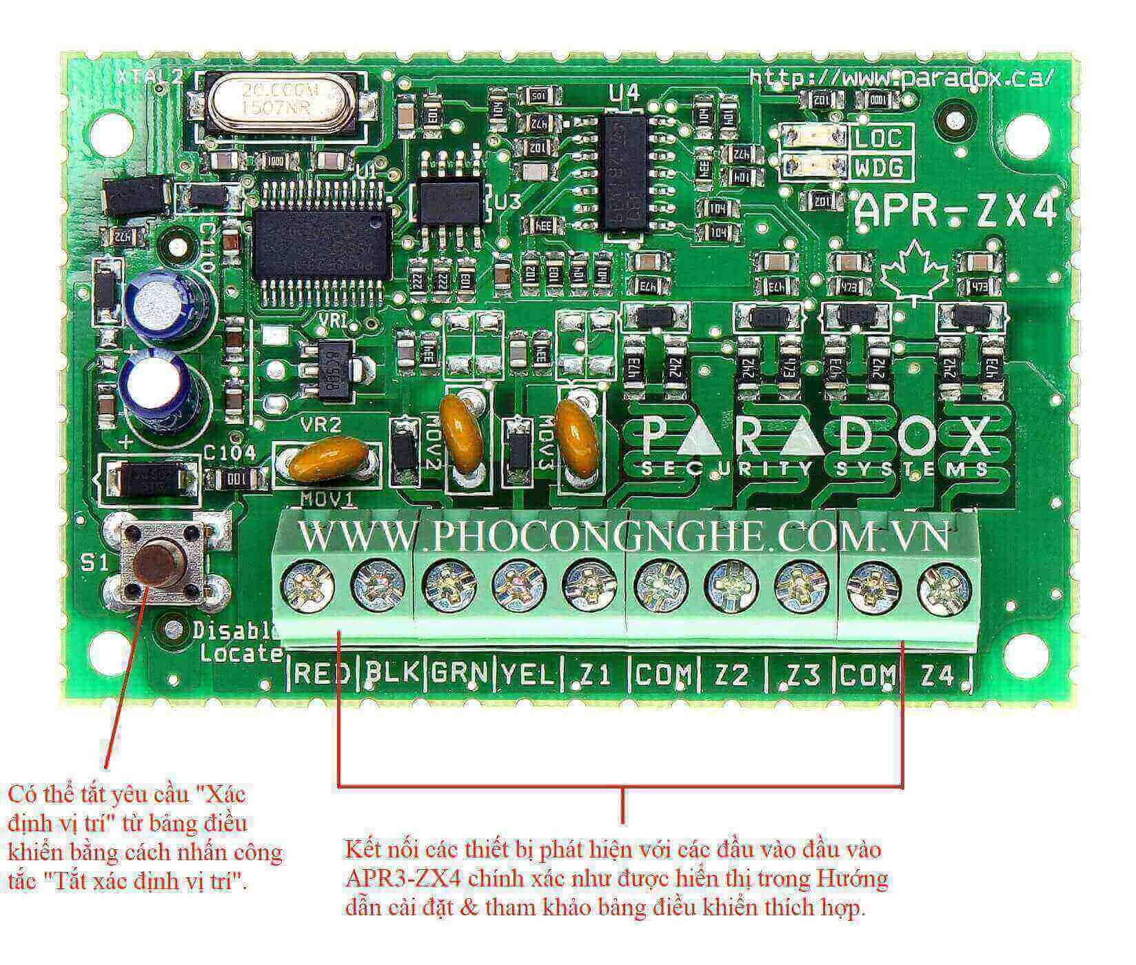 Module mở rộng 4 zone có dây Paradox ZX4