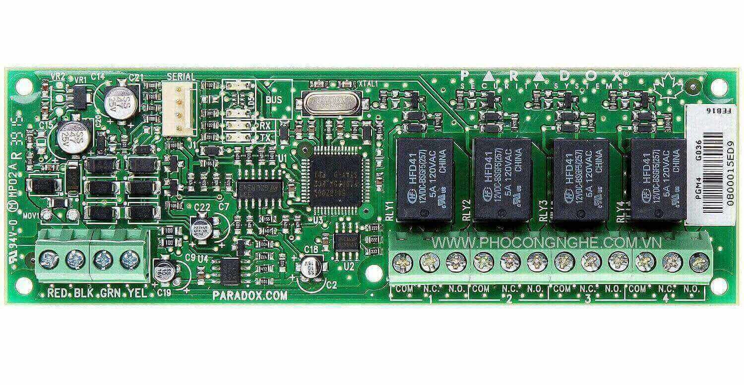 Module Paradox PGM4 điều khiển 4 rơle cho đèn, khóa điện