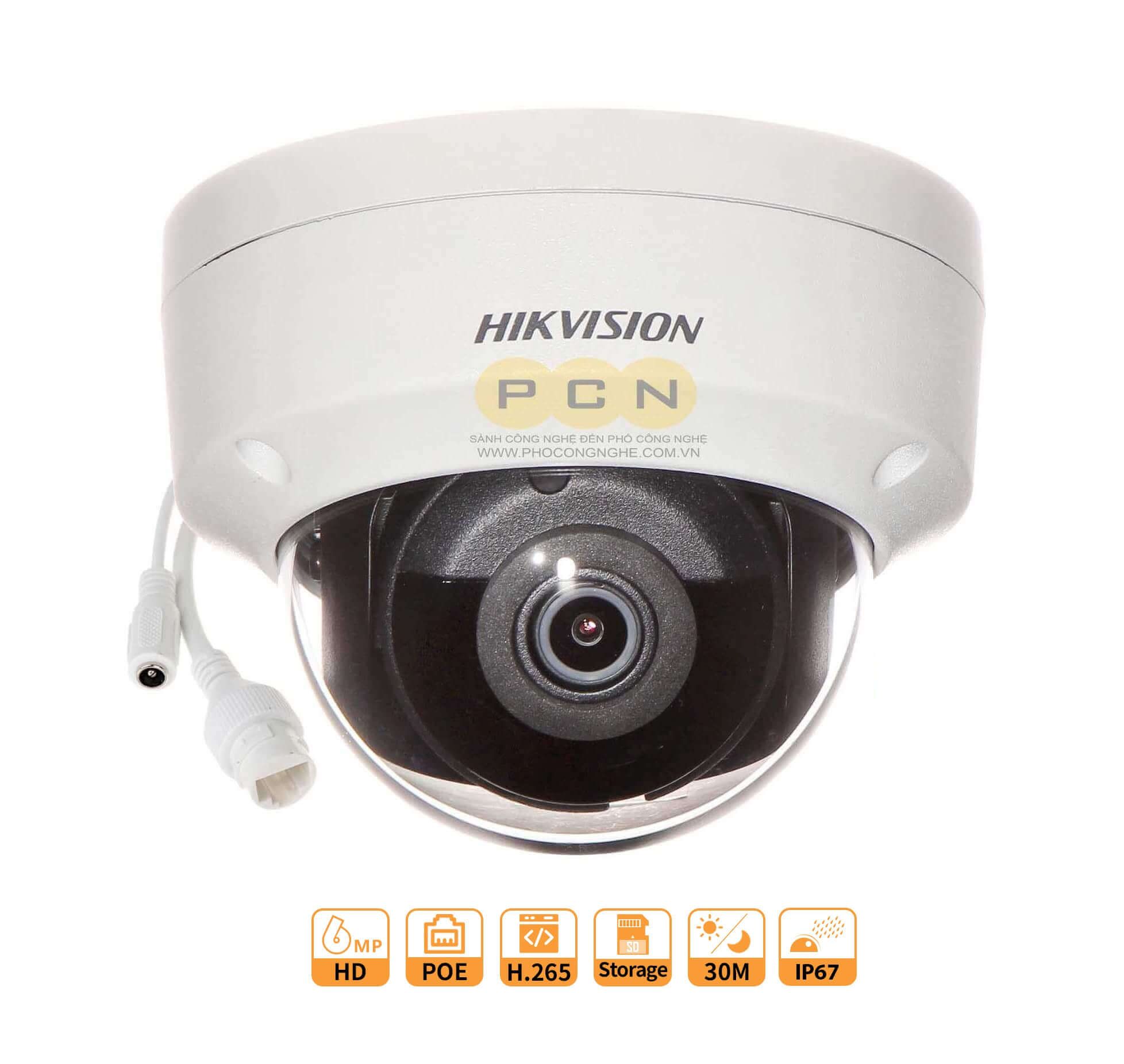 Camera IP Dome 6MP Hikvision DS-2CD2163G0-I