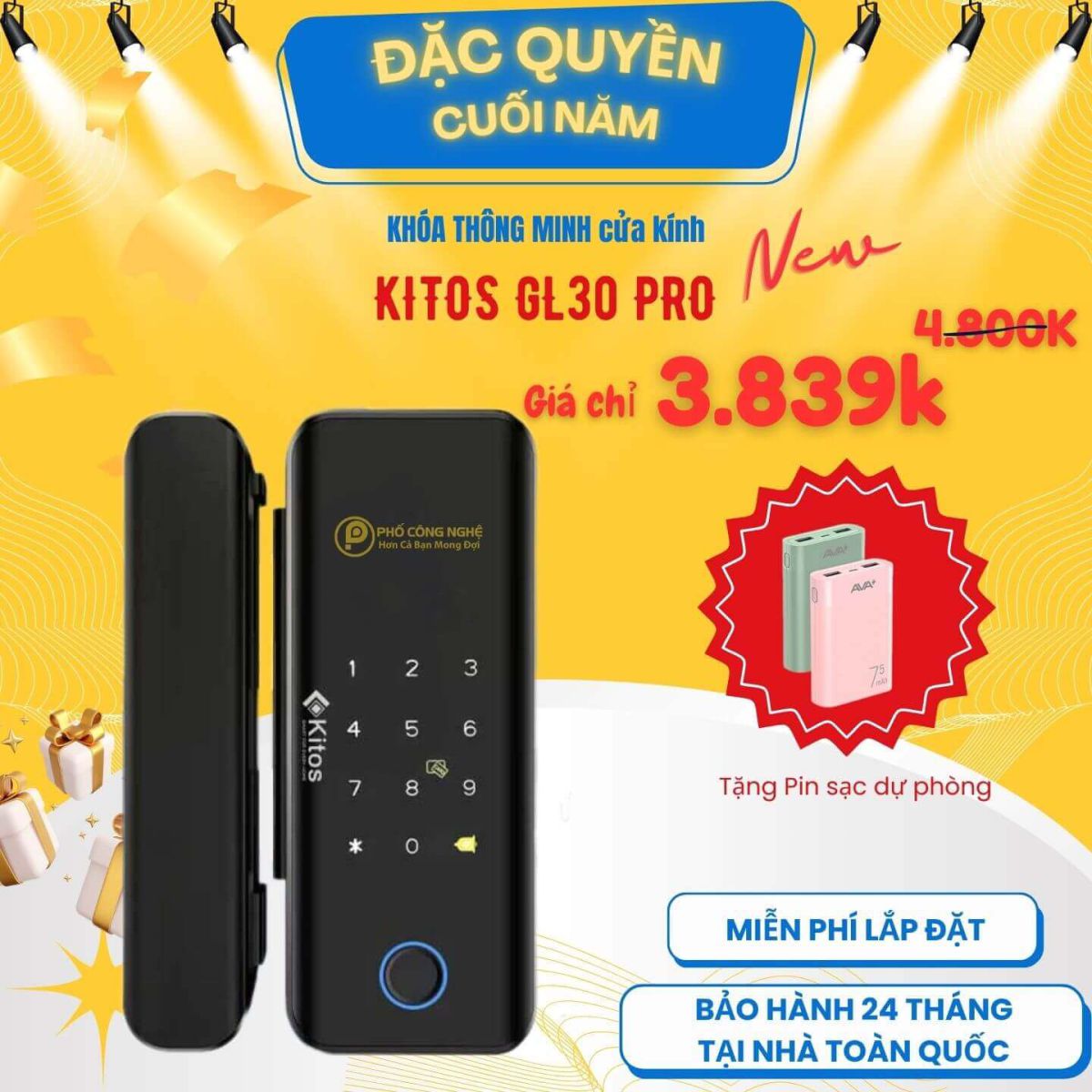 Khóa cửa kính thông minh Kitos KT-GL30 Pro