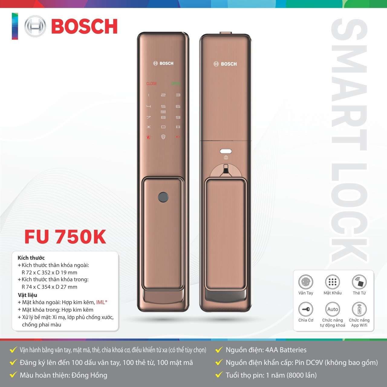 Khóa cửa điện tử Bosch FU 750K