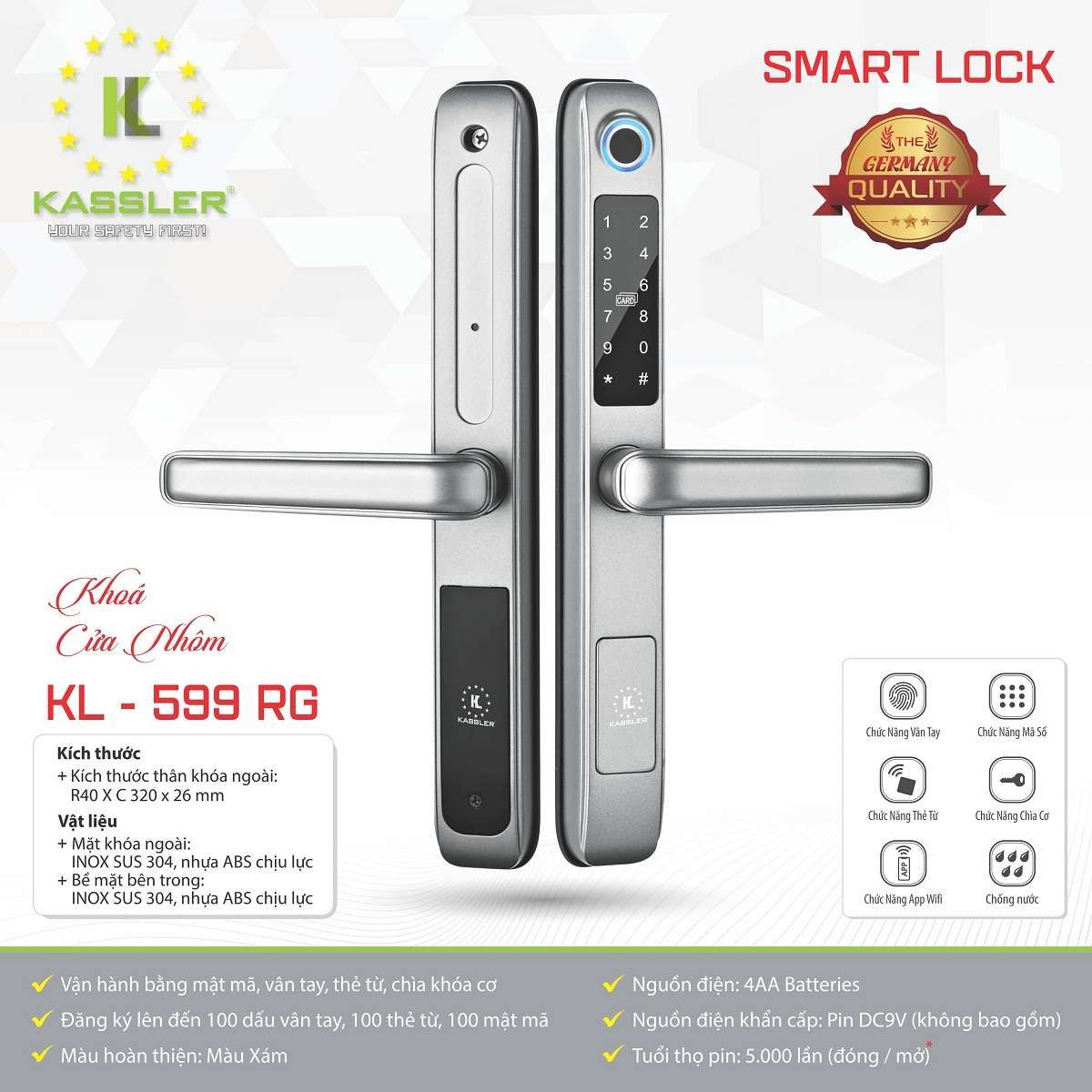 Khóa cửa điện tử Kassler KL-599 RG