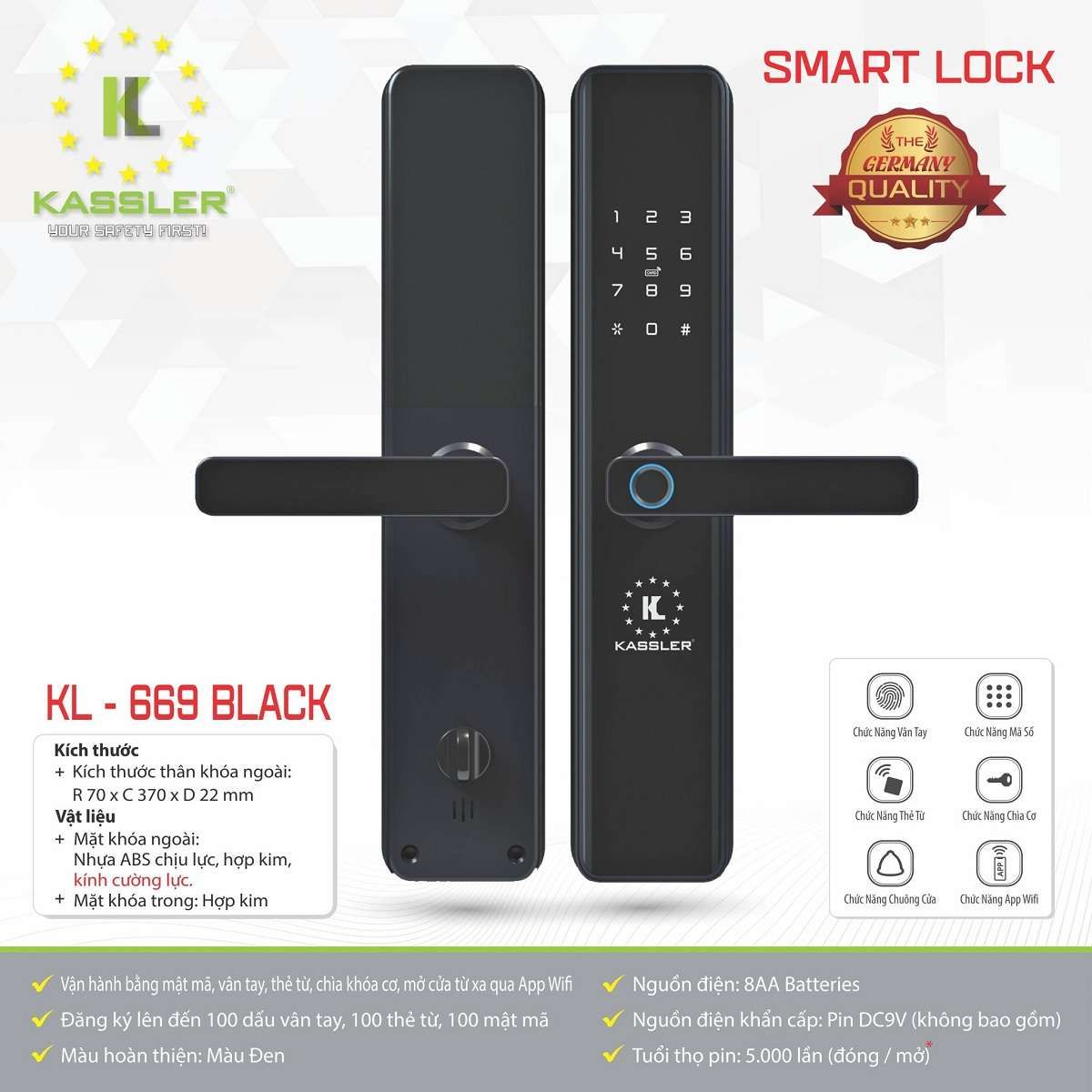 Khóa cửa điện tử Kassler KL-669 Black