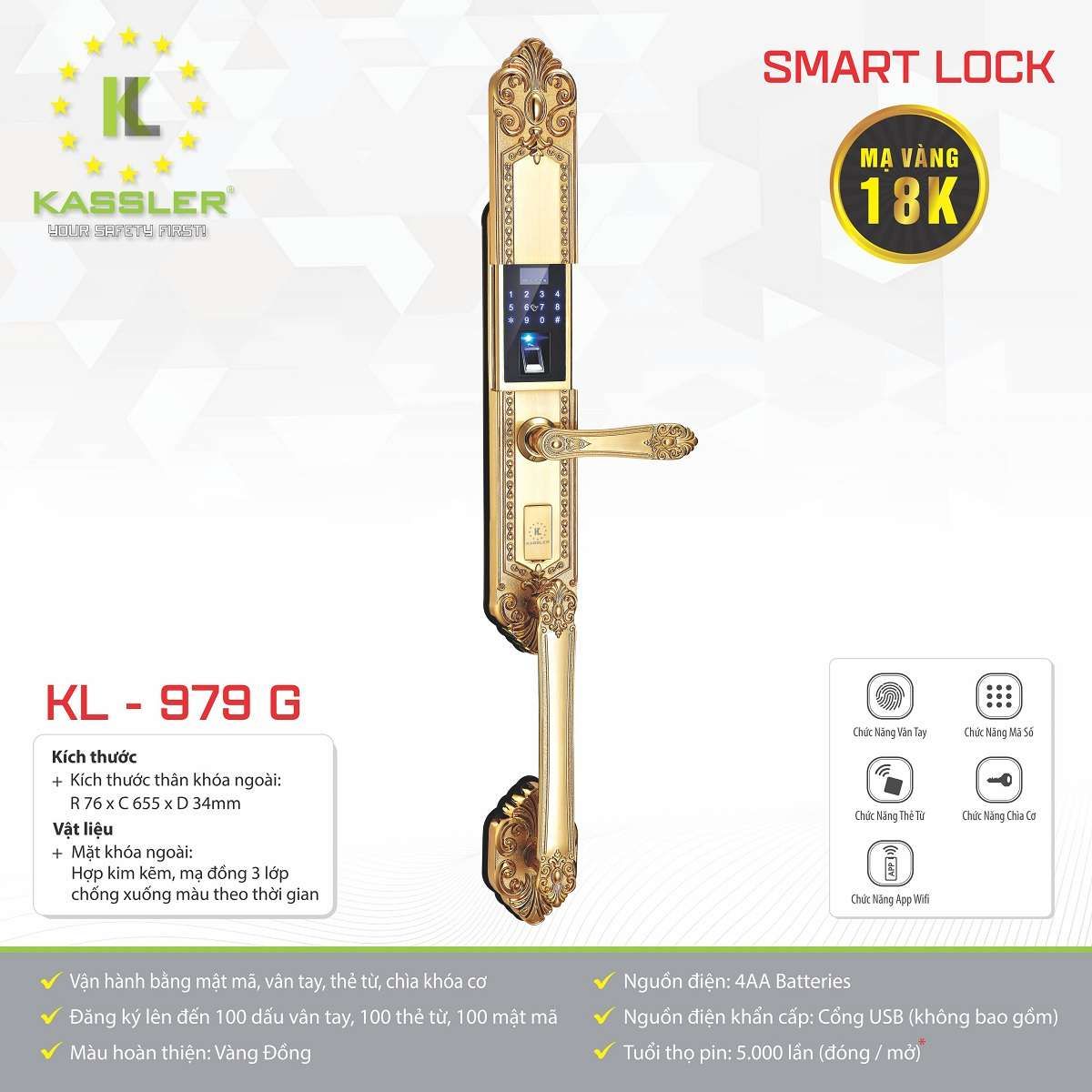 Khóa cửa điện tử Kassler KL-979G