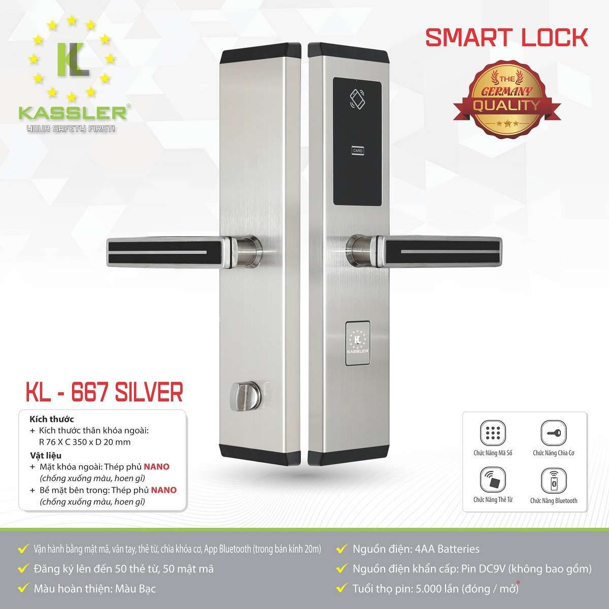 Khóa cửa điện tử Kassler KL-667 Silver