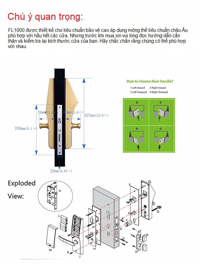 Kích thước Khóa cửa thông minh bằng khuôn mặt ZKTeco FL1000