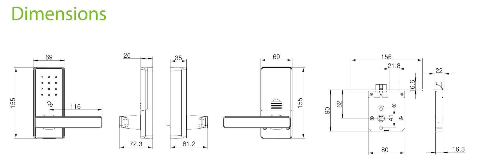 Kích thước khóa ZKTeco DL30DB