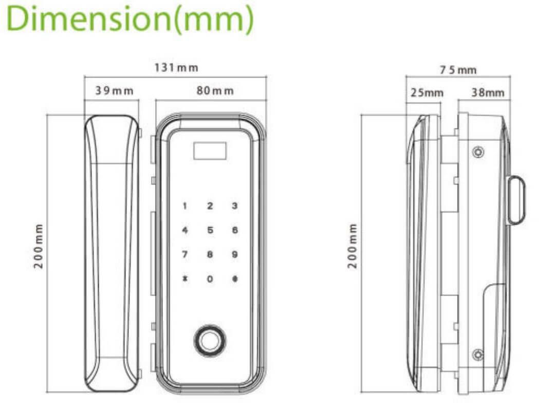 Kích thước khóa ZKTeco GL300