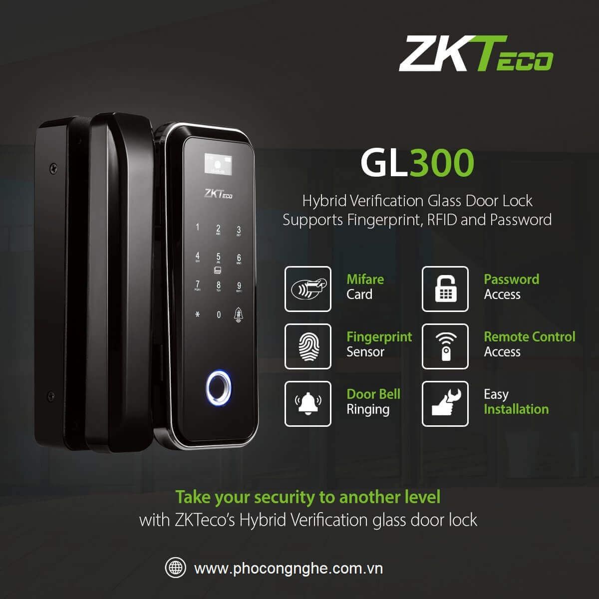 Khóa cửa kính ZKTeco GL300