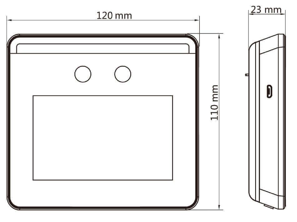 Kích thước máy chấm công nhận diện khuôn mặt HIKvision DS-K1T331