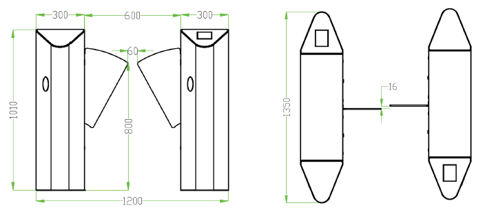 Kích thước Cổng kiểm soát vào ra Flap Barrier ZKTeco FBL4000