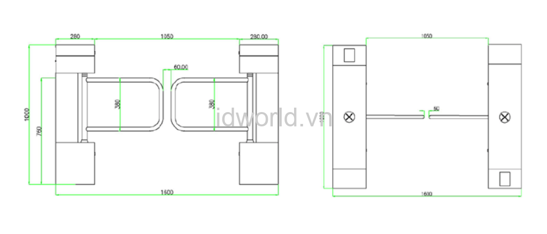 Kích thước Cổng kiểm soát vào ra ZKTeco SBTL2000