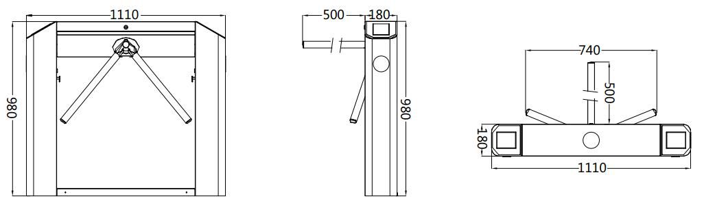 Kích thước Cổng xoay thanh chắn 3 càng Tripod turnstiles ZKTeco TS2100