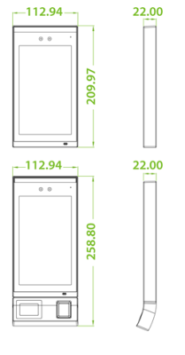 Kích thước Thiết bị kiểm soát vào ra bằng khuôn mặt ZKTeco FaceDepot–7B