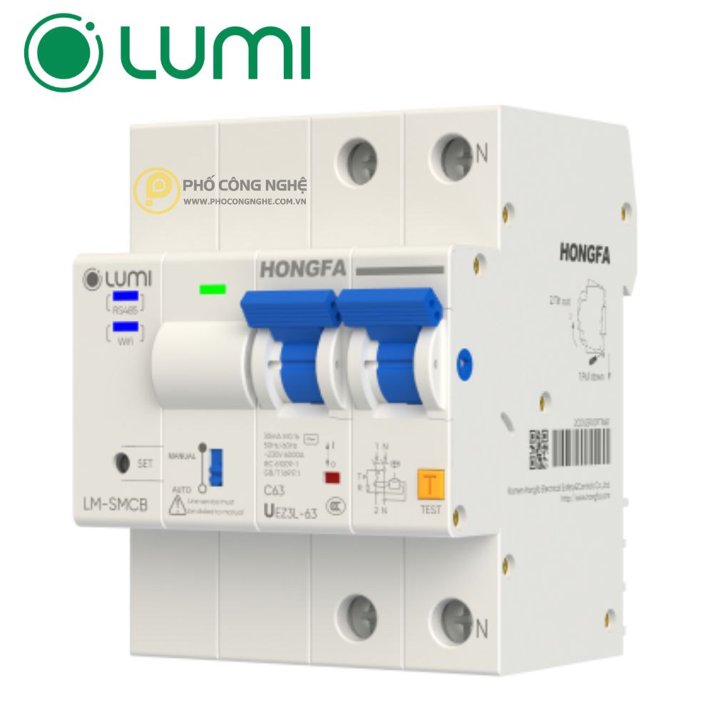 Aptomat chống giật 63A-1 phase Wifi Lumi LM-SMCB/1P/63A/W/LC