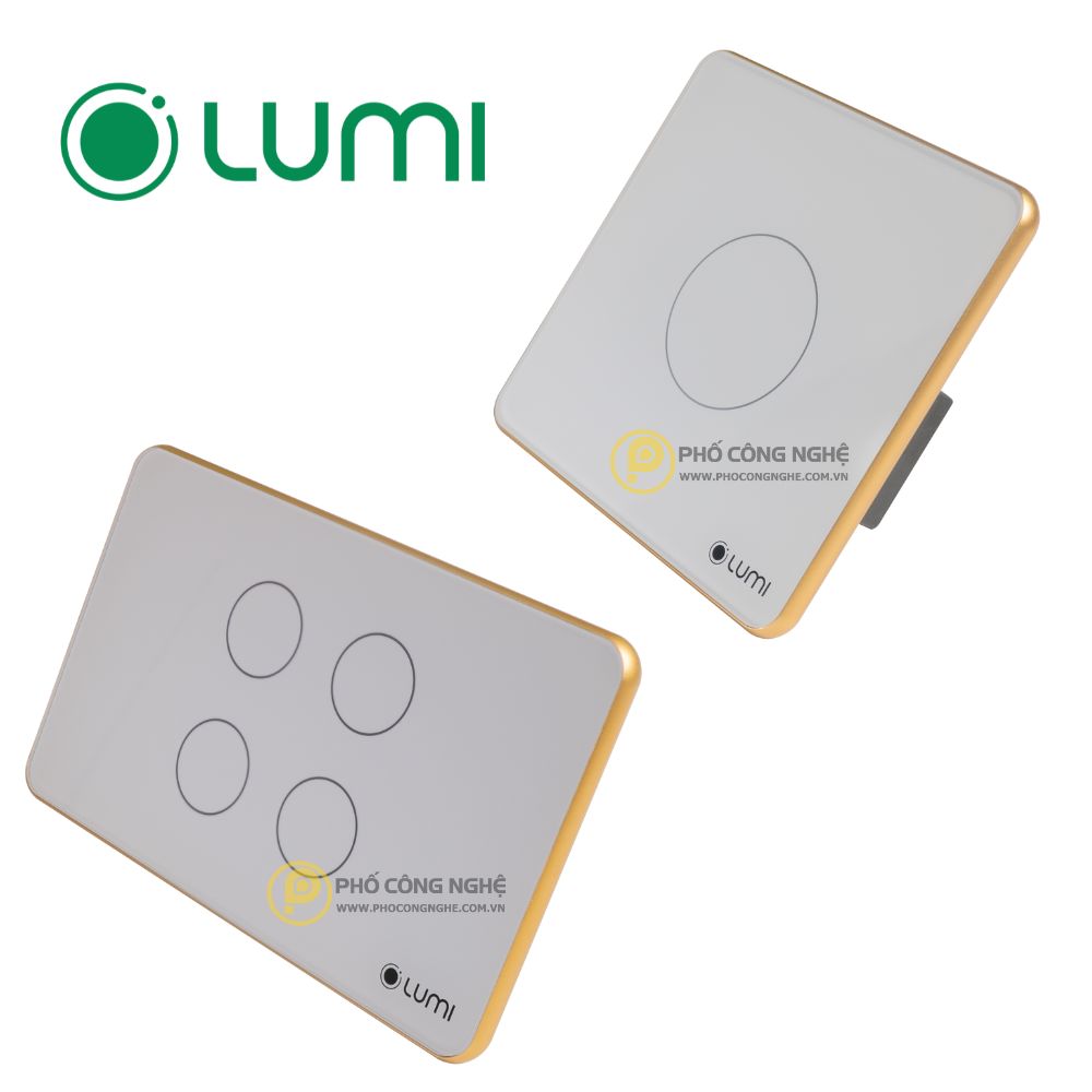 Công tắc cảm ứng kính phẳng viền bo vàng Lumi LM-Sxx/S-Fy/CG