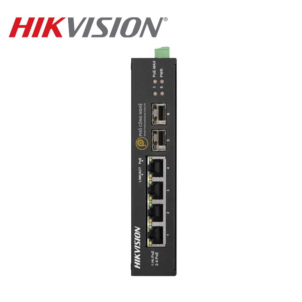 Switch công nghiệp 4 cổng PoE Gigabit Hikvision DS-3T0506HP-E/HS