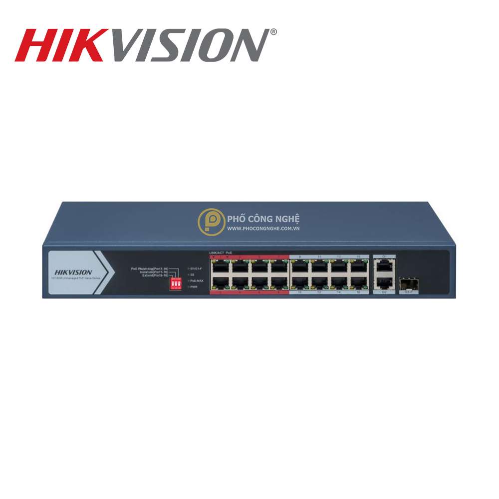 Switch mạng 16 cổng PoE Hikvision DS-3E0318P-E/M(C)