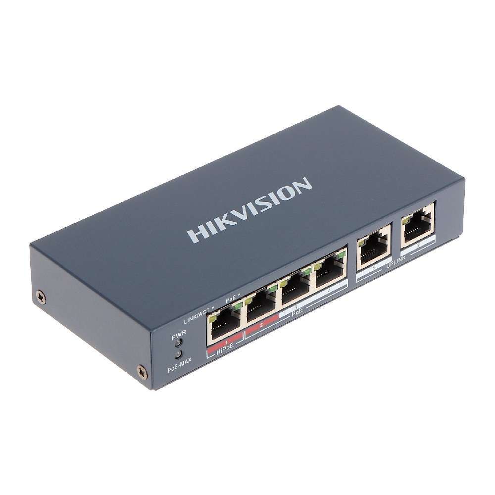 Switch mạng Hi PoE 4 cổng 100Mbps Hikvision DS-3E0106HP-E