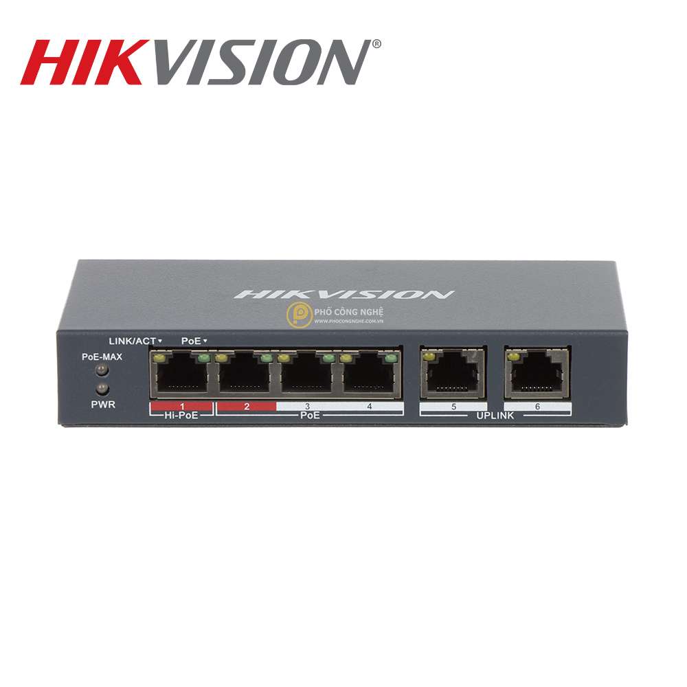 Switch mạng thông minh 4 cổng PoE Hikvision DS-3E1106HP-EI