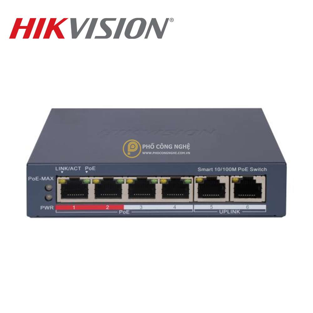 Switch mạng thông minh 4 cổng PoE Hikvision DS-3E1106P-EI