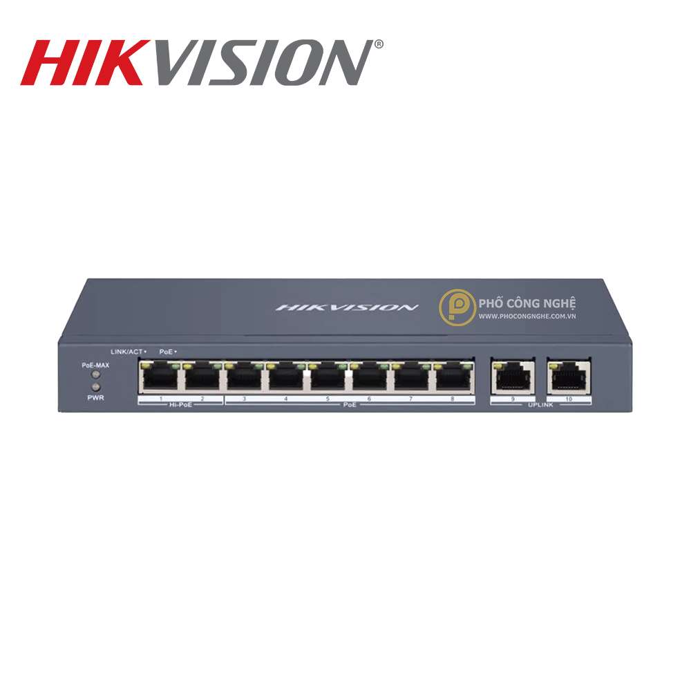Switch mạng thông minh 8 cổng PoE Hikvision DS-3E1310HP-EI
